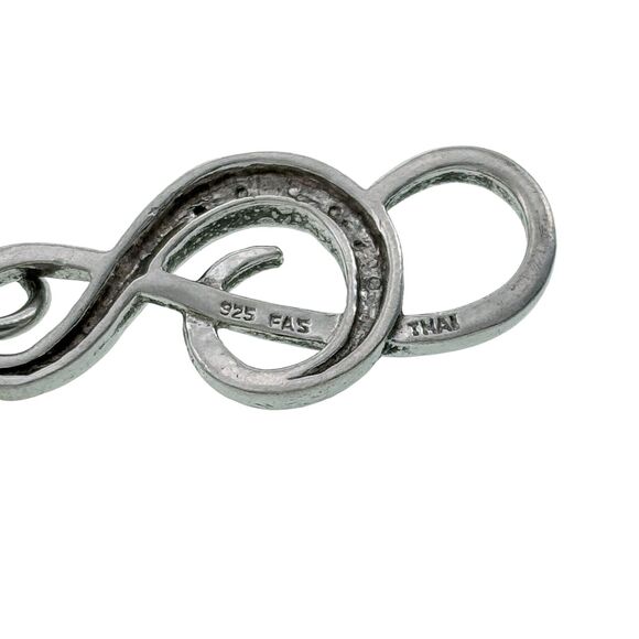 Vintage Thai FAS Sterling Silver Black Diamond Accent Music Treble Clef Pendant - Picture 3 of 5